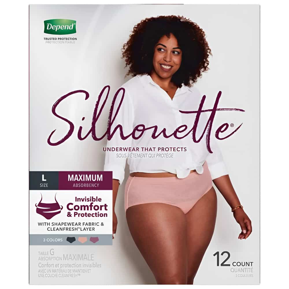 Depend Silhouette Adult Incontinence Underwear for Women - Pink/Black/Berry - Maximum Absorbency - Large/12 Count
