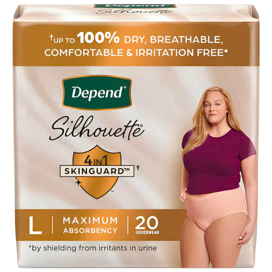 Depend Silhouette Adult Incontinence & Postpartum Underwear for Women, Maximum Absorbency, Large, Pink