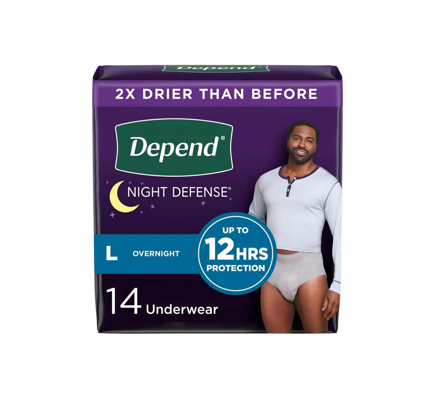 Depend Night Defense Incontinence Underwear for Men, Overnight, Size L, 14 Count