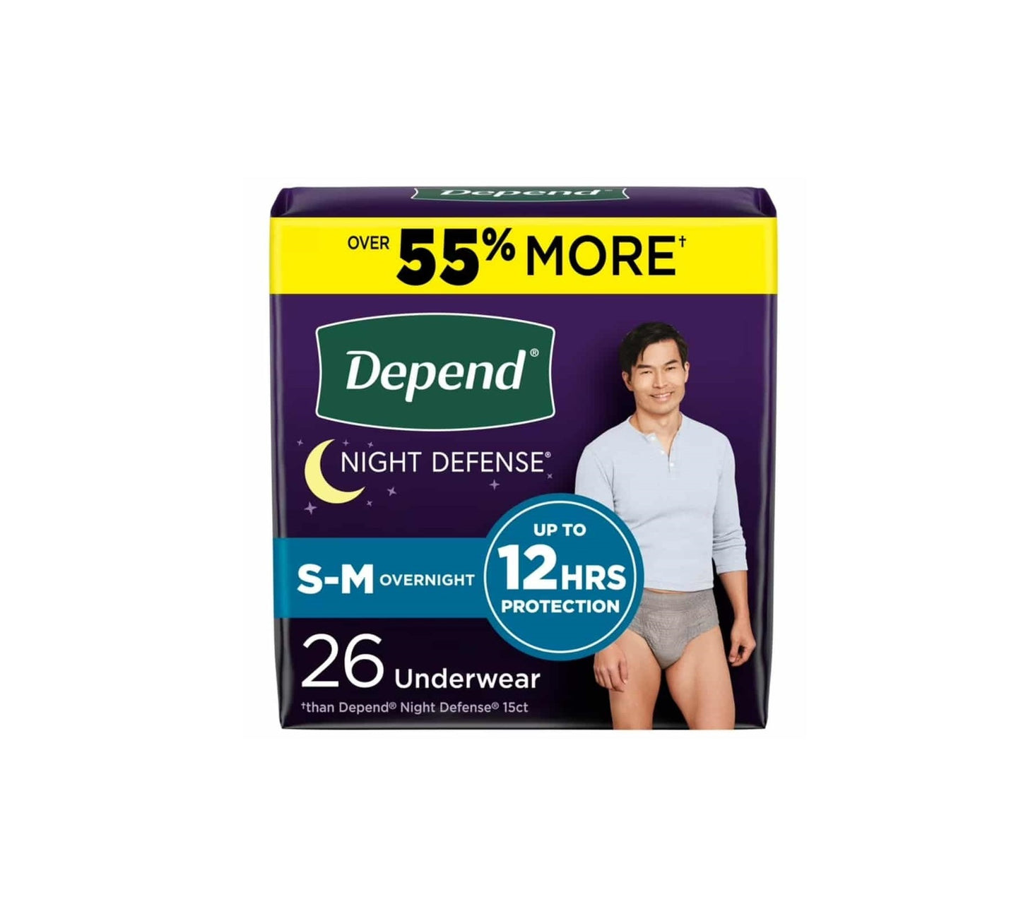 Depend Fresh Protection Night Defense Incontinence Underwear for Men - Overnight - Small/Medium - Grey - 26s