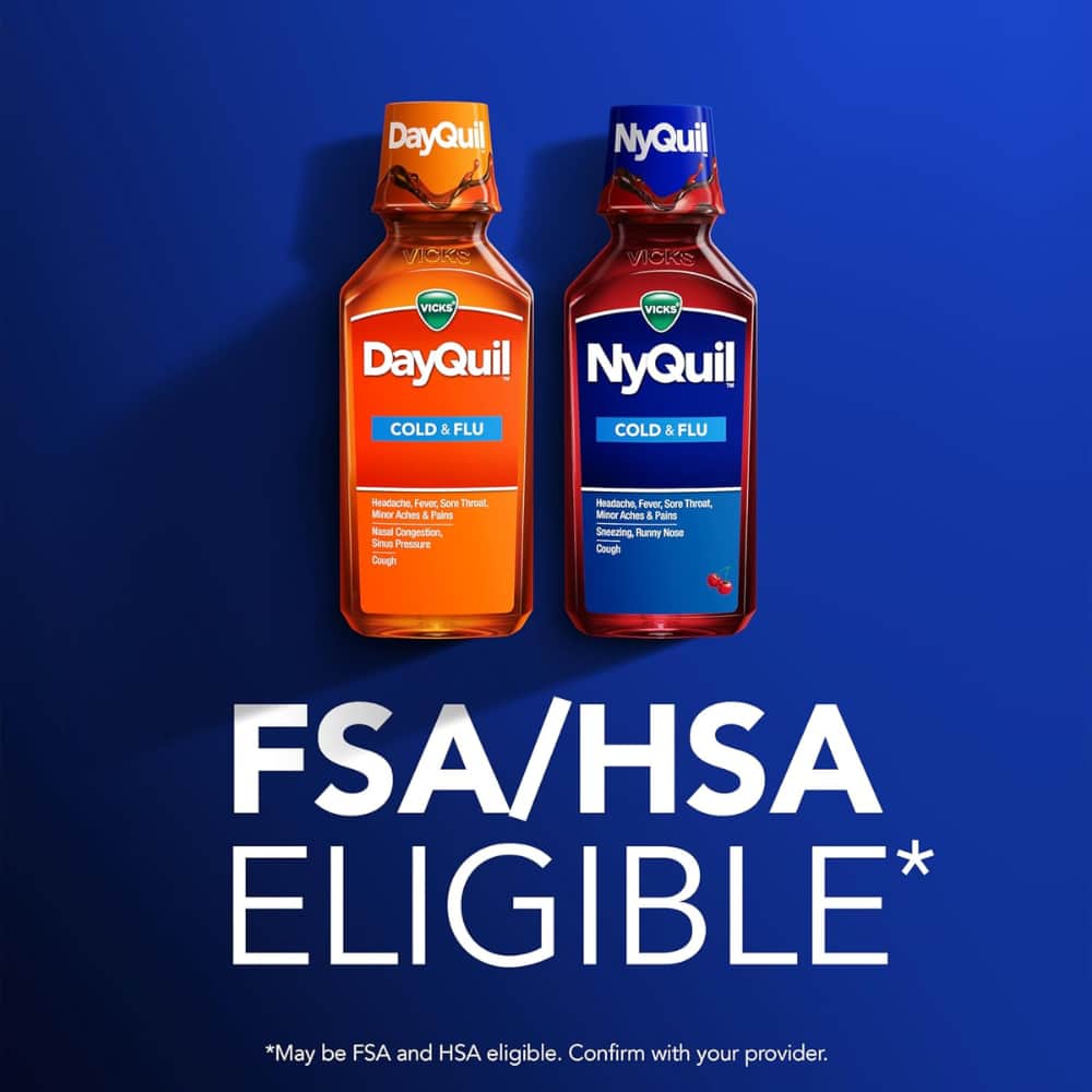 Vicks DayQuil & NyQuil SEVERE Cold & Flu Medicine, Relief for Headache, Fever, Sore Throat, Minor Aches & Pains, Nasal Congestion, Sinus Pressure, Stuffy Nose, and Cough, Co-Pack, 2 x 12 OZ