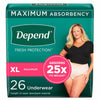 Depend Fresh Protection Underwear for Women Maximum Absorbency - Extra Large - 26 Count