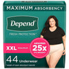 Depend FIT-FLEX Incontinence Underwear for Women, Maximum Absorbency, XXL, Blush, 22 Count