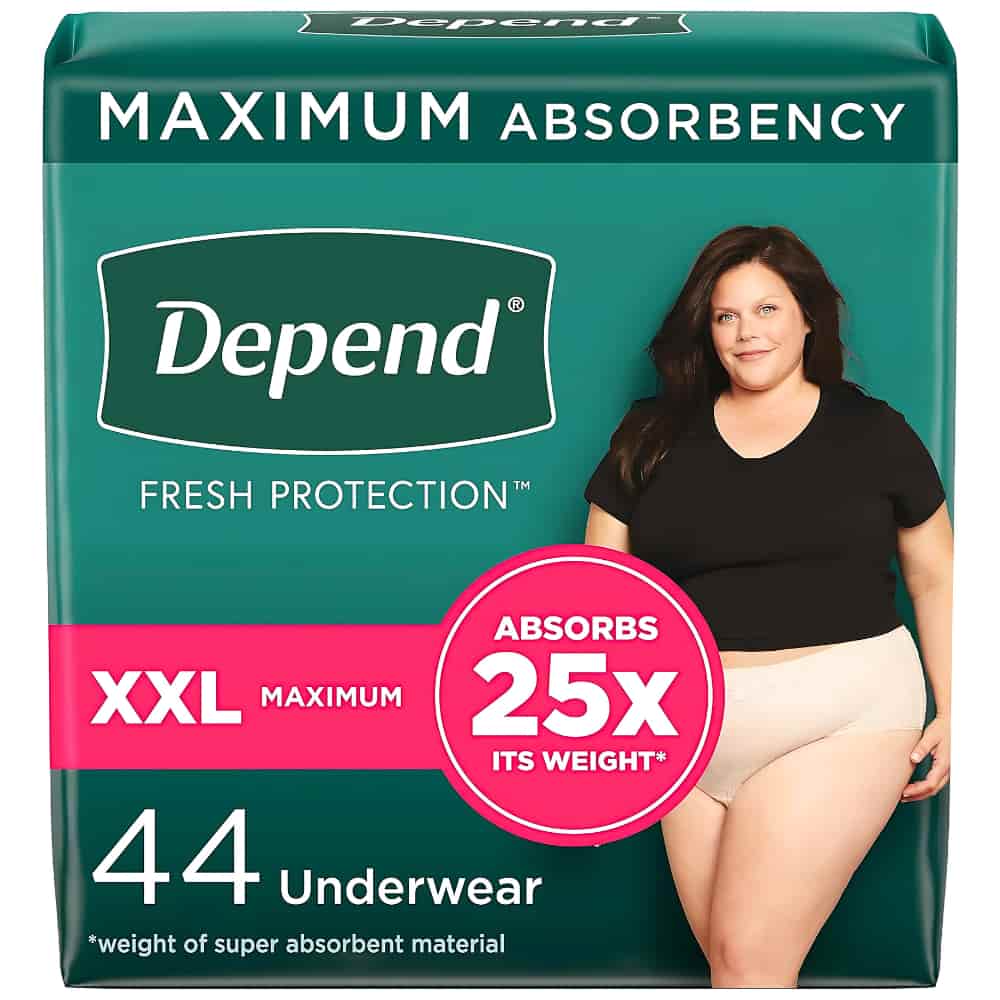 Depend FIT-FLEX Incontinence Underwear for Women, Maximum Absorbency, XXL, Blush, 22 Count