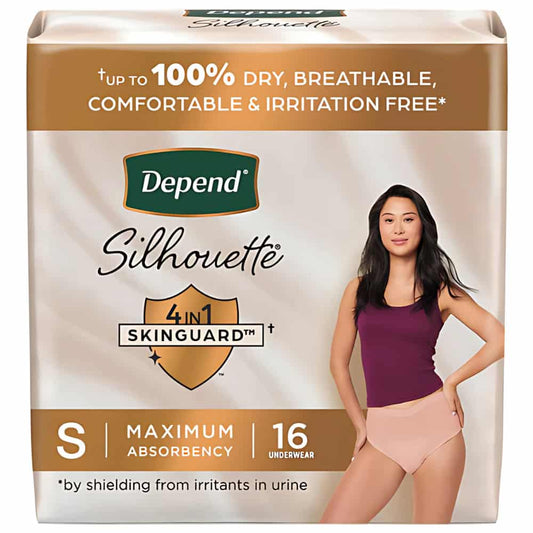 Depend Silhouette Adult Incontinence and Postpartum Underwear for Women, Small, Maximum Absorbency, Black, Pink and Berry