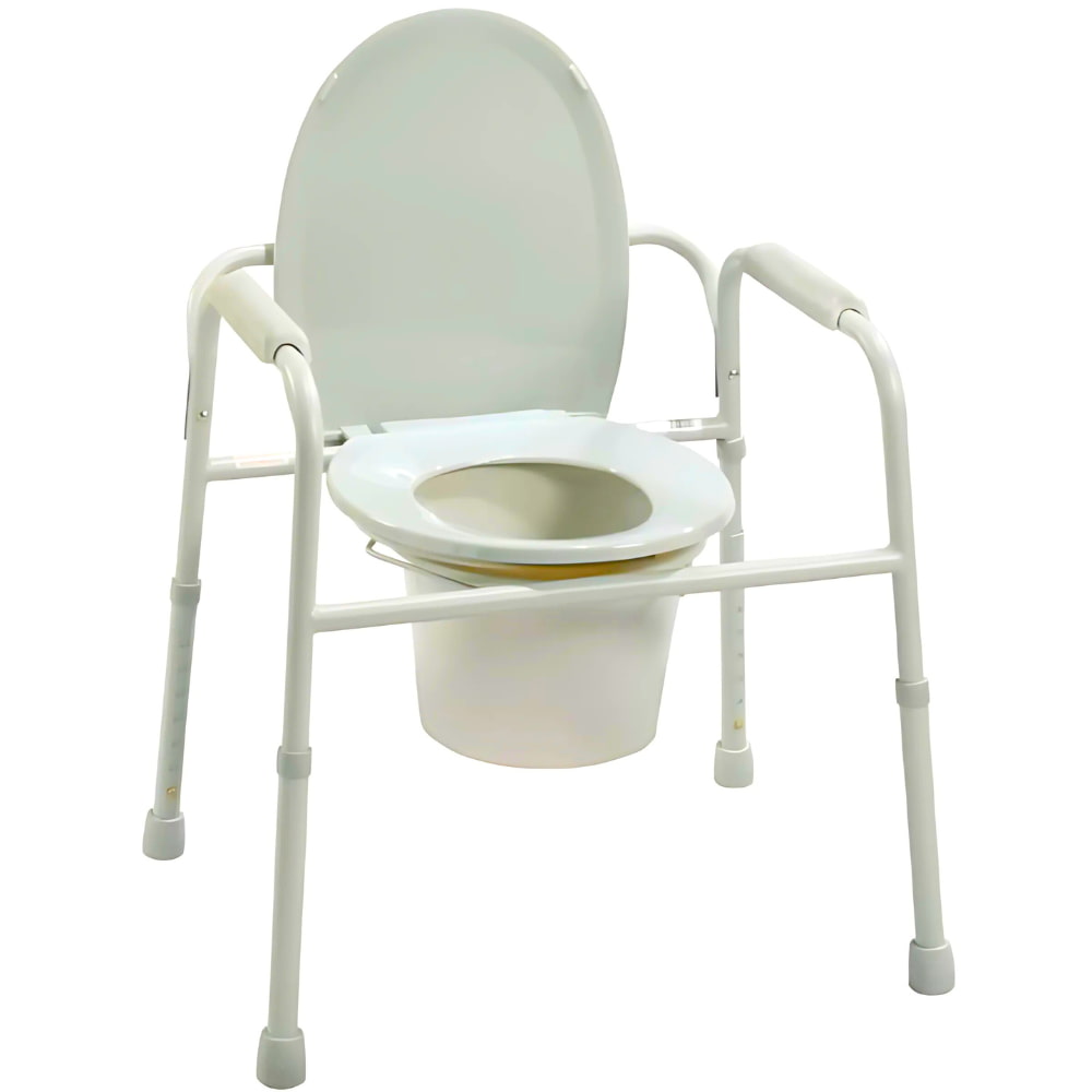 Deluxe All-In-One Welded Steel Commode with Plastic Armrests