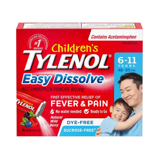 Children’s Easy Dissolve Natural Wild Berry flavour Acetaminophen Powder – Kids Fever, Headache, Pain Relief, 160mg Acetaminophen