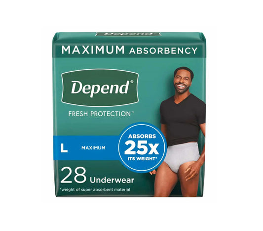 Depend Fresh Protection Adult Incontinence Underwear for Men - Grey - Maximum - Large/28 Count