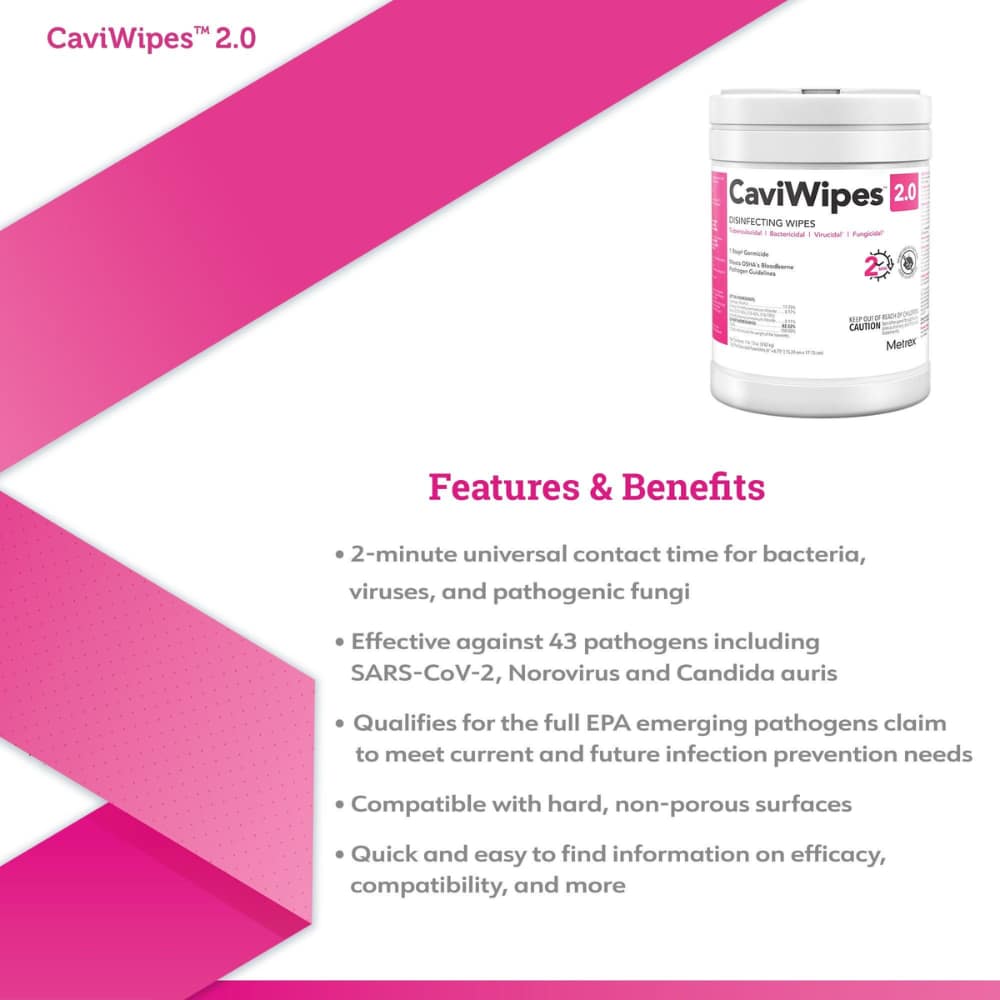 CaviWipes 2.0 Surface Disinfectant Wipe Canister Alcohol Scent 160 Ct 14-1100