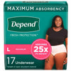 Depend Fresh Protection Incontinence Underwear for Women - Maximum - Large - 17's