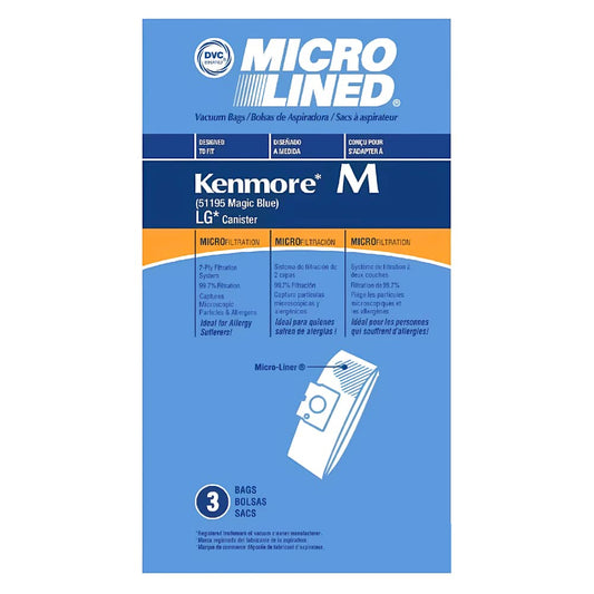 DVC Micro-Lined Paper Replacement Bags Type M Fit Kenmore Blue Magic and LG Canister Vacuums - 3 Bags