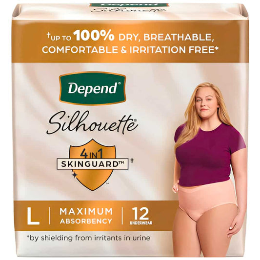 Depend Silhouette Adult Incontinence and Postpartum Underwear for Women, Large, Maximum Absorbency, Pink