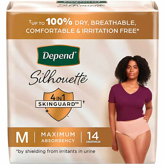 Depend Silhouette Adult Incontinence and Postpartum Underwear for Women, Medium, Maximum Absorbency, Pink