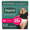 Depend Fresh Protection Adult Incontinence Underwear for Women - Blush - Maximum - Extra-Large/68 Count