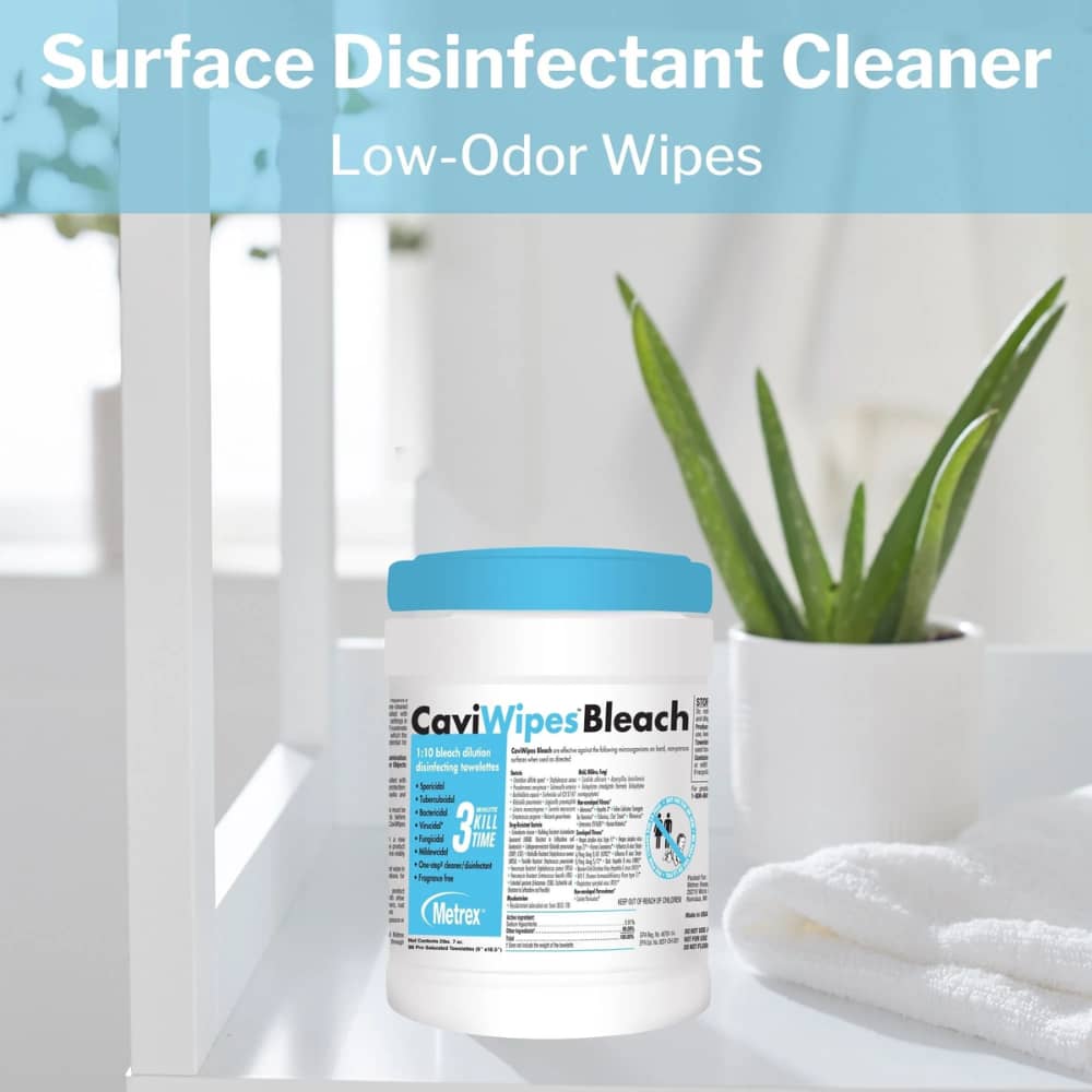 CaviWipes Bleach Surface Disinfectant Cleaner Premoistened Manual Pull Wipe 90 Count Canister Bleach Scent NonSterile