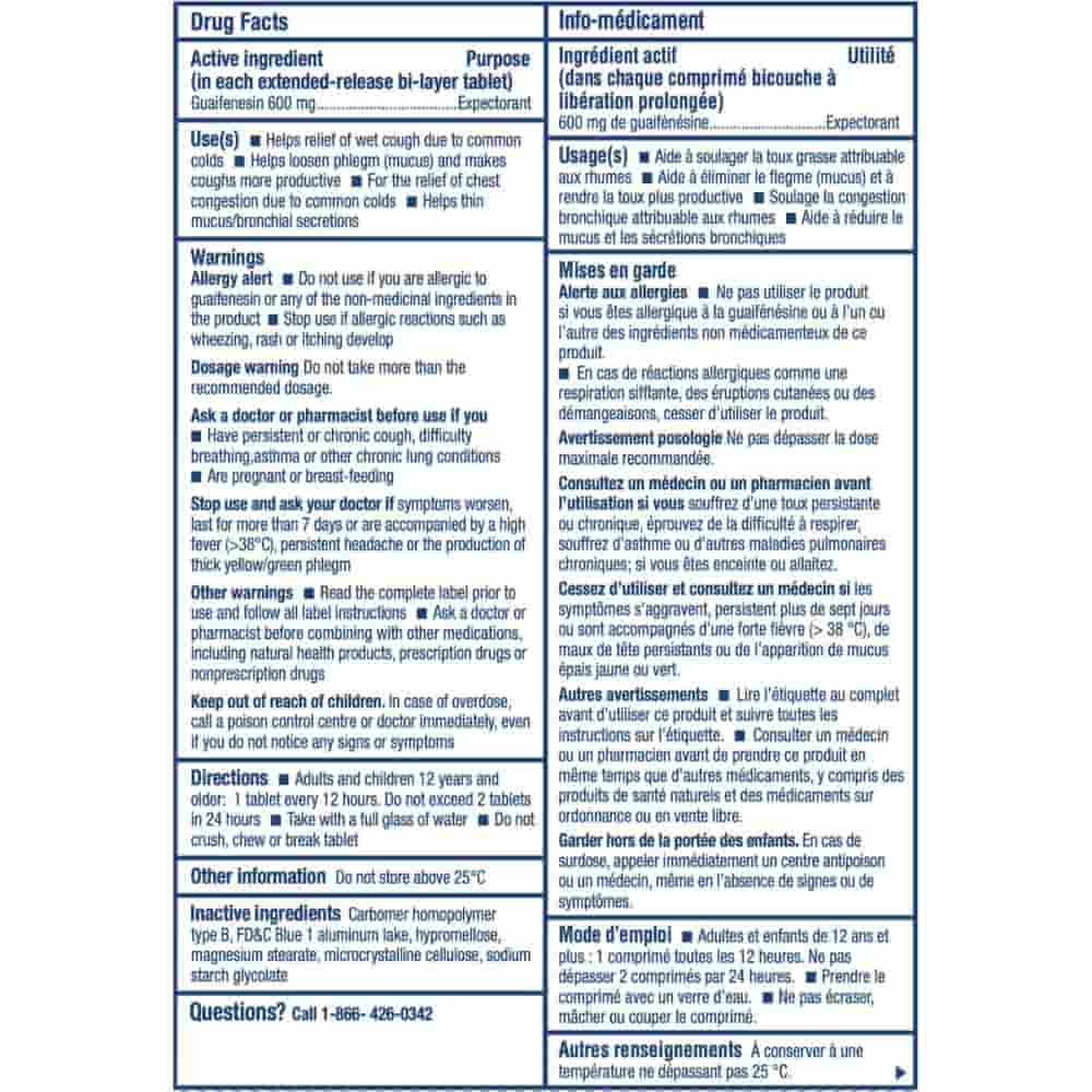 Chest Congestion Guaifenesin 600 mg Tablets Expectorant (Cough Medicine)