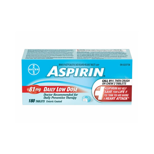 ASPIRIN 81mg, Daily Low Dose Enteric Coated Tablets, 180 Tablets