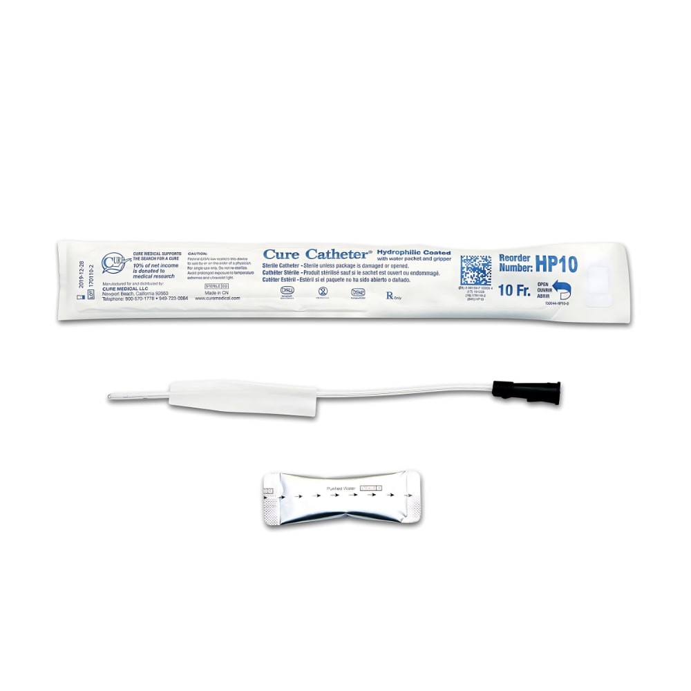 Cure Medical Urethral Catheter Straight Tip Hydrophilic Coated Plastic Fr. 10 inch