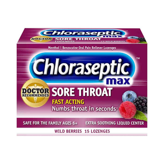 Chloraseptic Max Sore Throat with Soothing Liquid Centre Lozenges Wild Berries