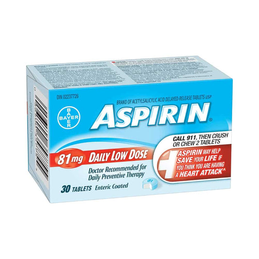 ASPIRIN 81mg, Daily Low Dose Enteric Coated Tablets, 30 Tablets