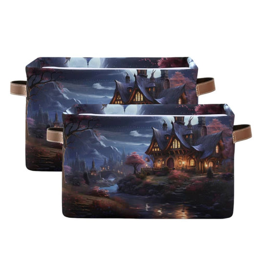 Castle in Magic Storage Basket Large Bin Laundry Boxes Toys Foldable Home Organizer Bag 14.2x10.2x8.3 Inches 2 PCs