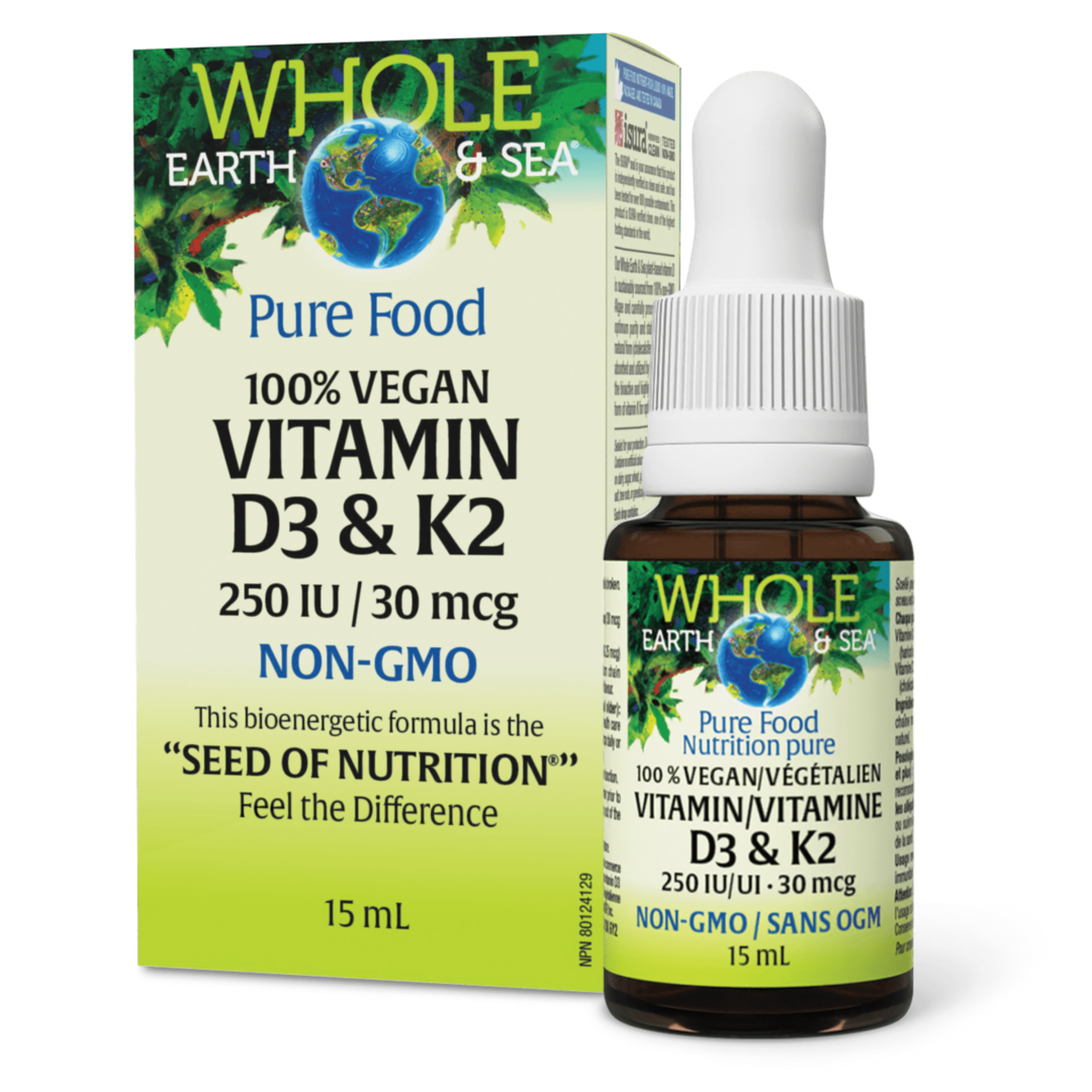 Whole Earth & Sea: 100% Vegan Vitamin D3 (250IU) & K2(30mcg)