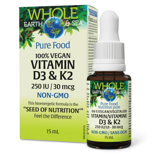 Whole Earth & Sea: 100% Vegan Vitamin D3 (250IU) & K2(30mcg)