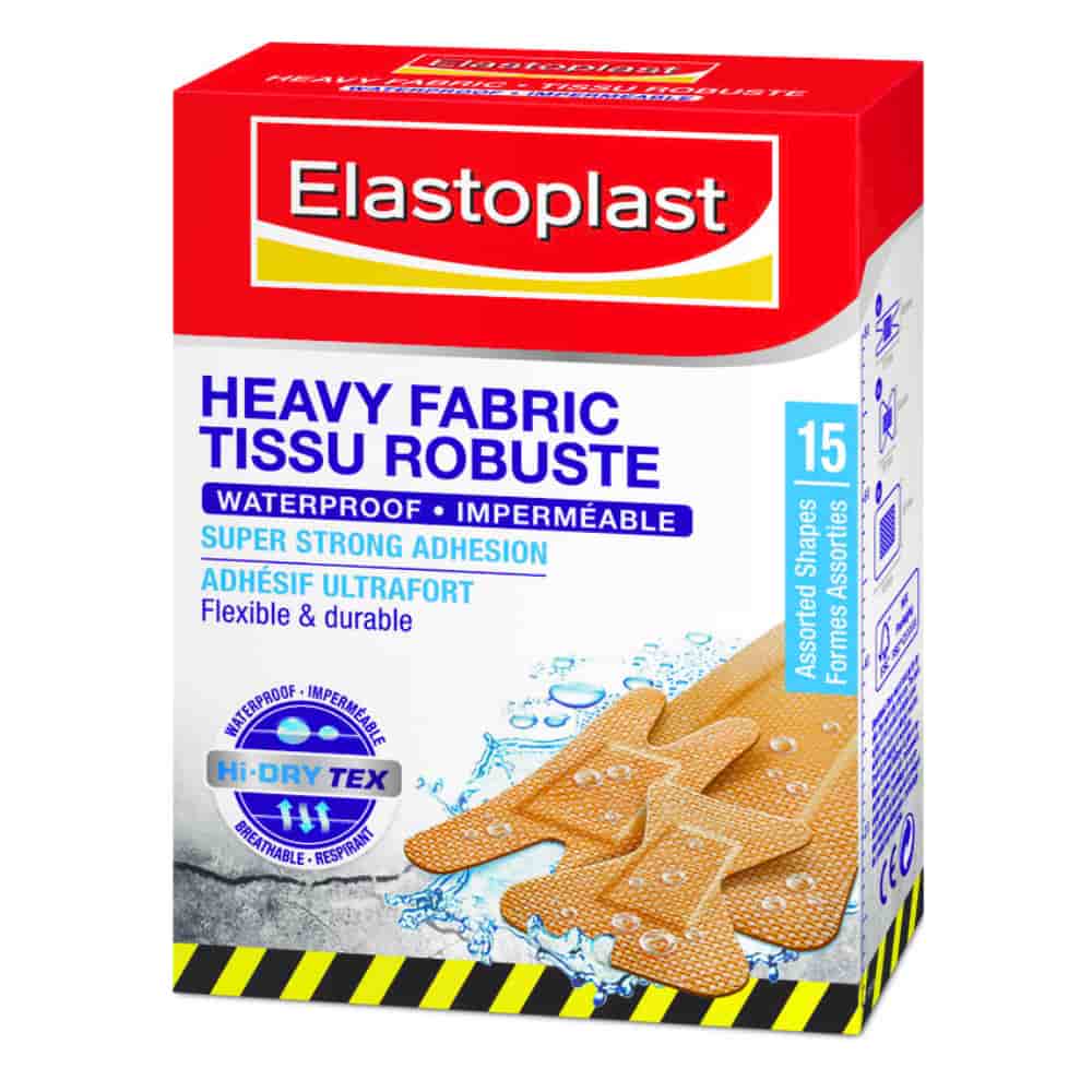 ELASTOPLAST Heavy Fabric Waterproof Adhesive Bandages, 15 Assorted Shapes