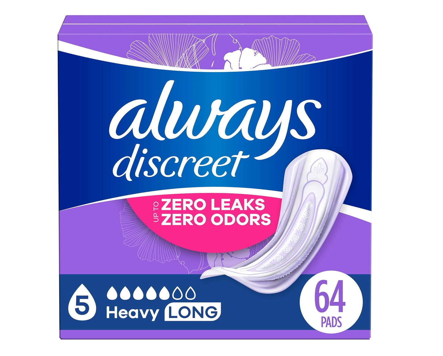 Always Discreet Up To 100% Protection Incontinence Pads - Heavy Long - 64's