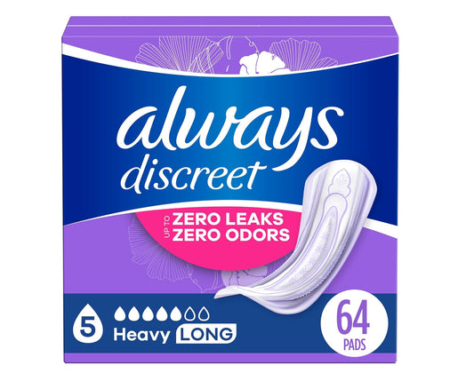 Always Discreet Up To 100% Protection Incontinence Pads - Heavy Long - 64's