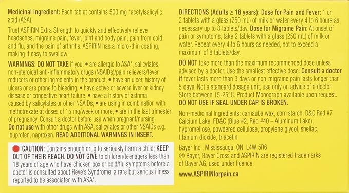 ASPIRIN Extra Strength Tablets - 500mg - 100s
