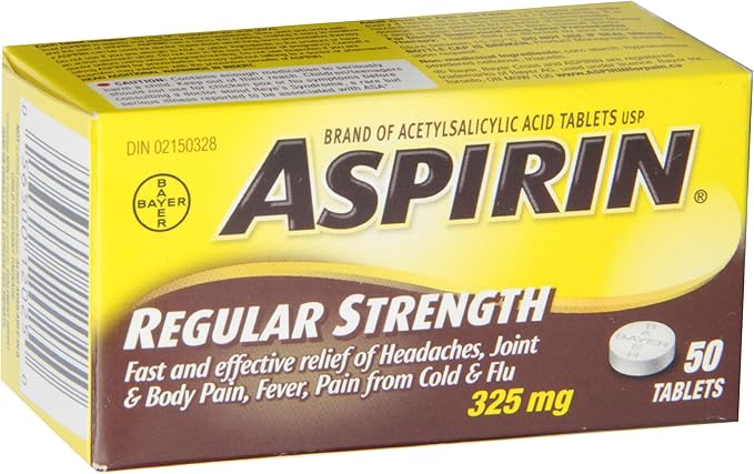 ASPIRIN Extra Strength 500mg, Fast & Effective Relief of Migraines, Headaches, Joint & Body Pain, Fever, Pain from Cold & Flu, 50 Tablets
