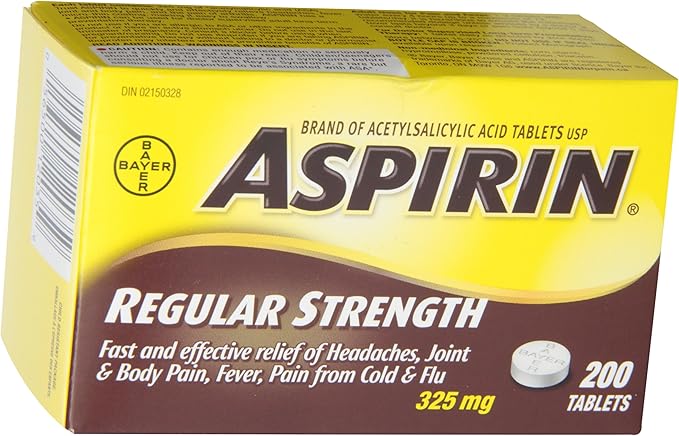 ASPIRIN Regular Strength 325mg, Fast & Effective Relief of Headaches, Joint & Body Pain, Fever, Pain from Cold & Flu, 200 Tablets
