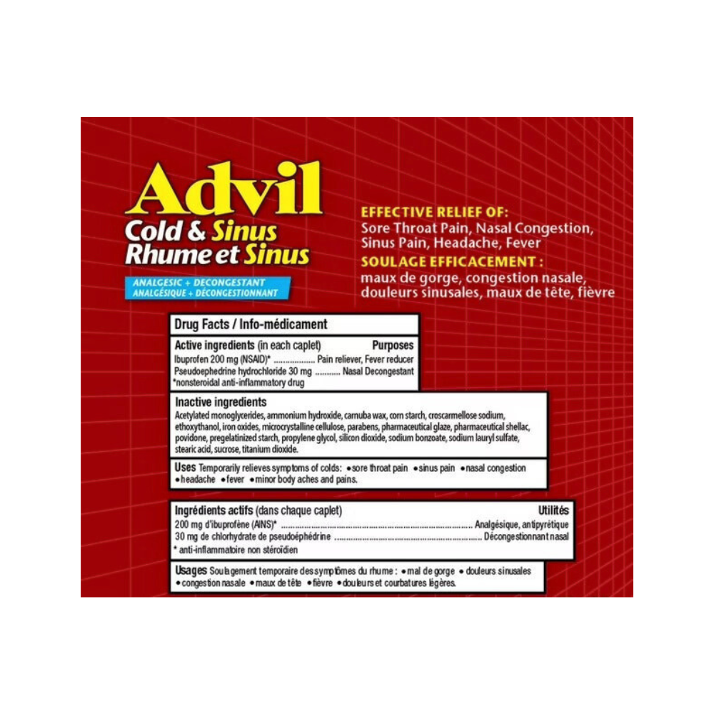 Advil Cold & Sinus Caplets 40's Powerful Relief for Cold Symptoms & Sinus Pain