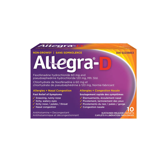 Allegra-D Allergies + Nasal Congestion Caplets - 10's