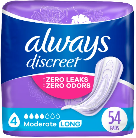 Always Discreet Incontinence Pads - Long - Moderate - 54's
