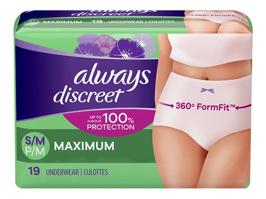 Always Discreet Maximum Protection Incontinence Underwear - Small/Medium - 19's