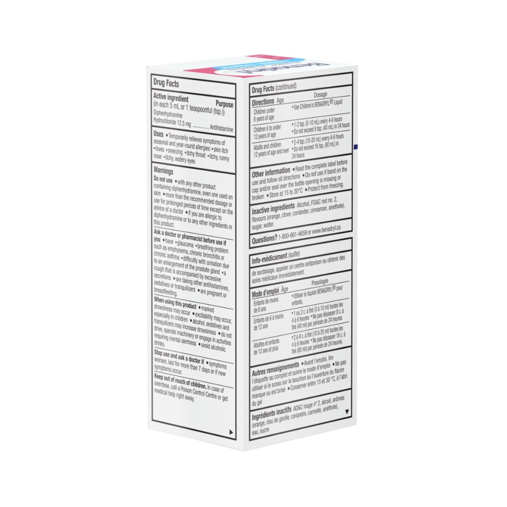 Benadryl Allergy Elixir Liquid 100mL Fast Relief for Sneezing, Itchy Eyes & Runny Nose