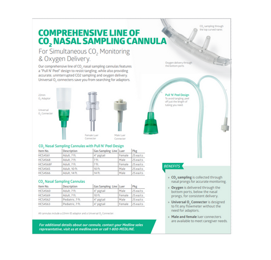 Nasal Cannula, Adult, 7ft CO2+7ft Oxygen Line, Female Luer Connector - 25/Case