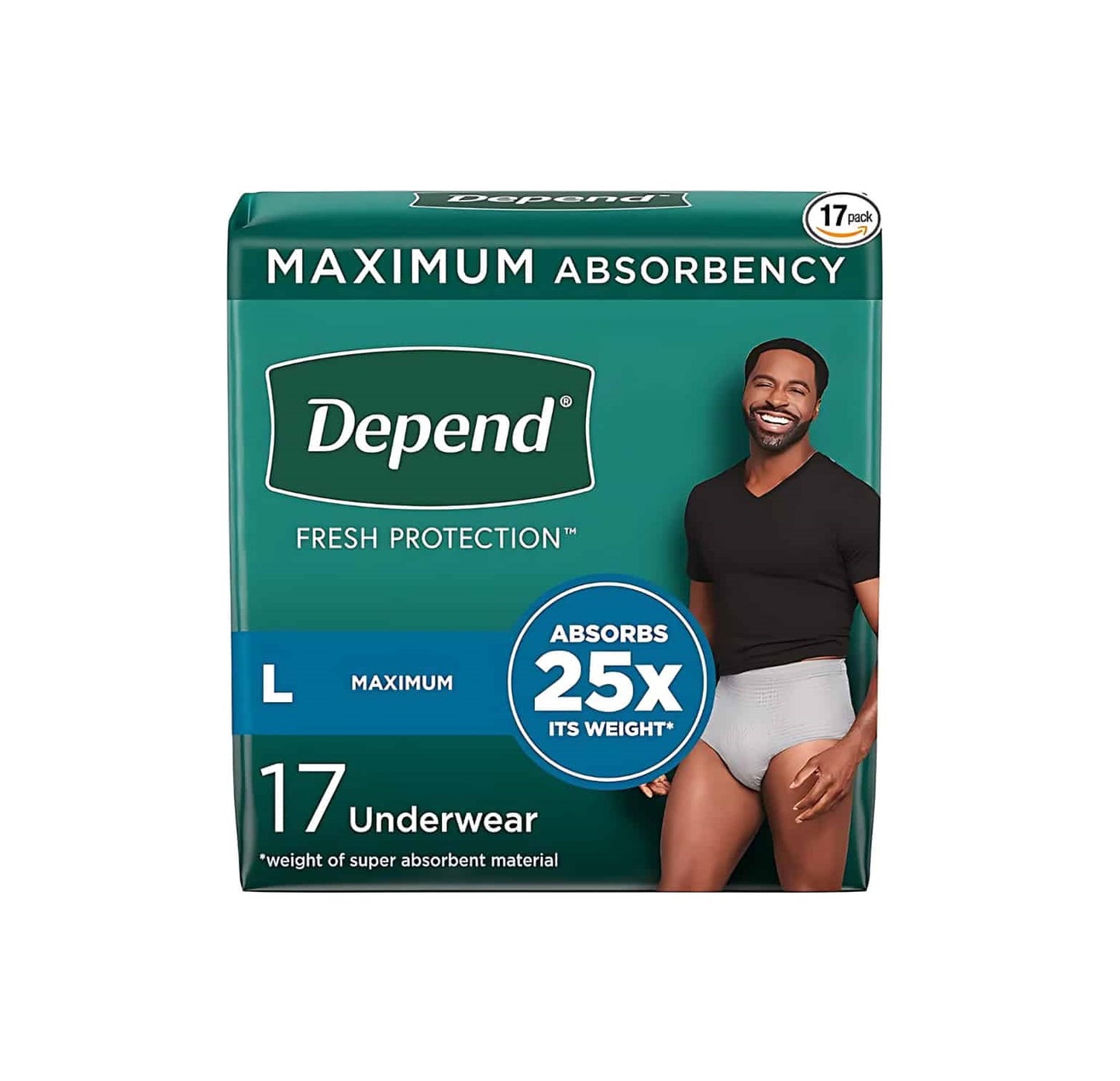 Depend Fresh Protection Adult Incontinence Underwear for Men - Grey - Maximum - Large - 17 Count