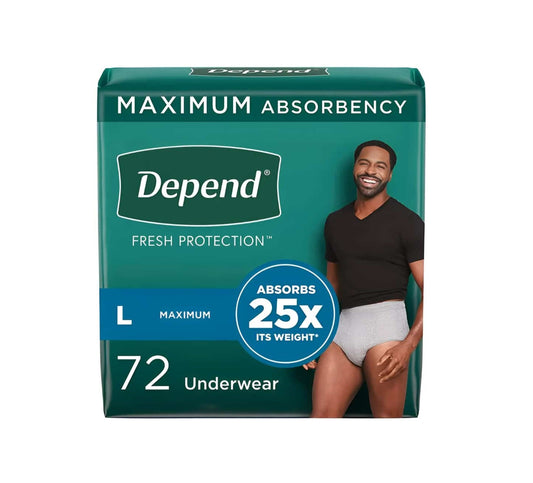 Depend Fresh Protection Adult Incontinence Underwear for Men - Grey - Maximum - Large/72 Count