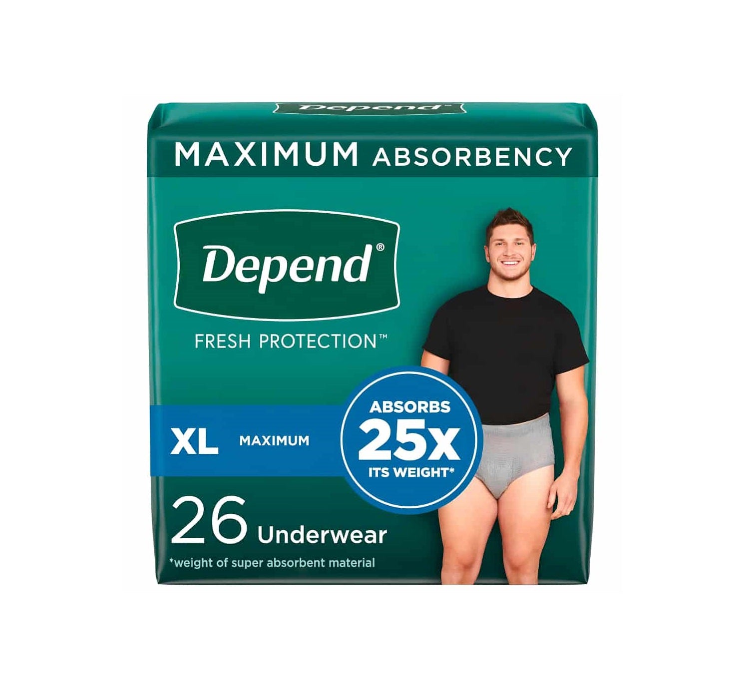 Depend Fresh Protection Incontinence Underwear for Men - Maximum - Extra Large - Grey - 26s