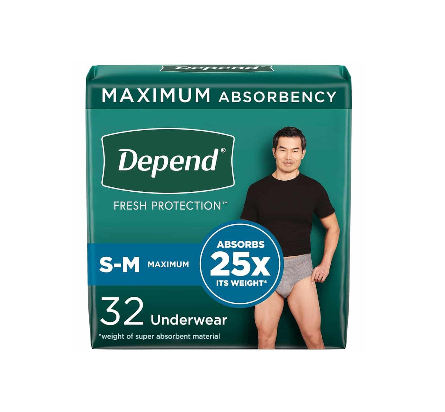 Depend Fresh Protection Incontinence Underwear for Men - Maximum Absorbency - Small/Medium - 32 Count