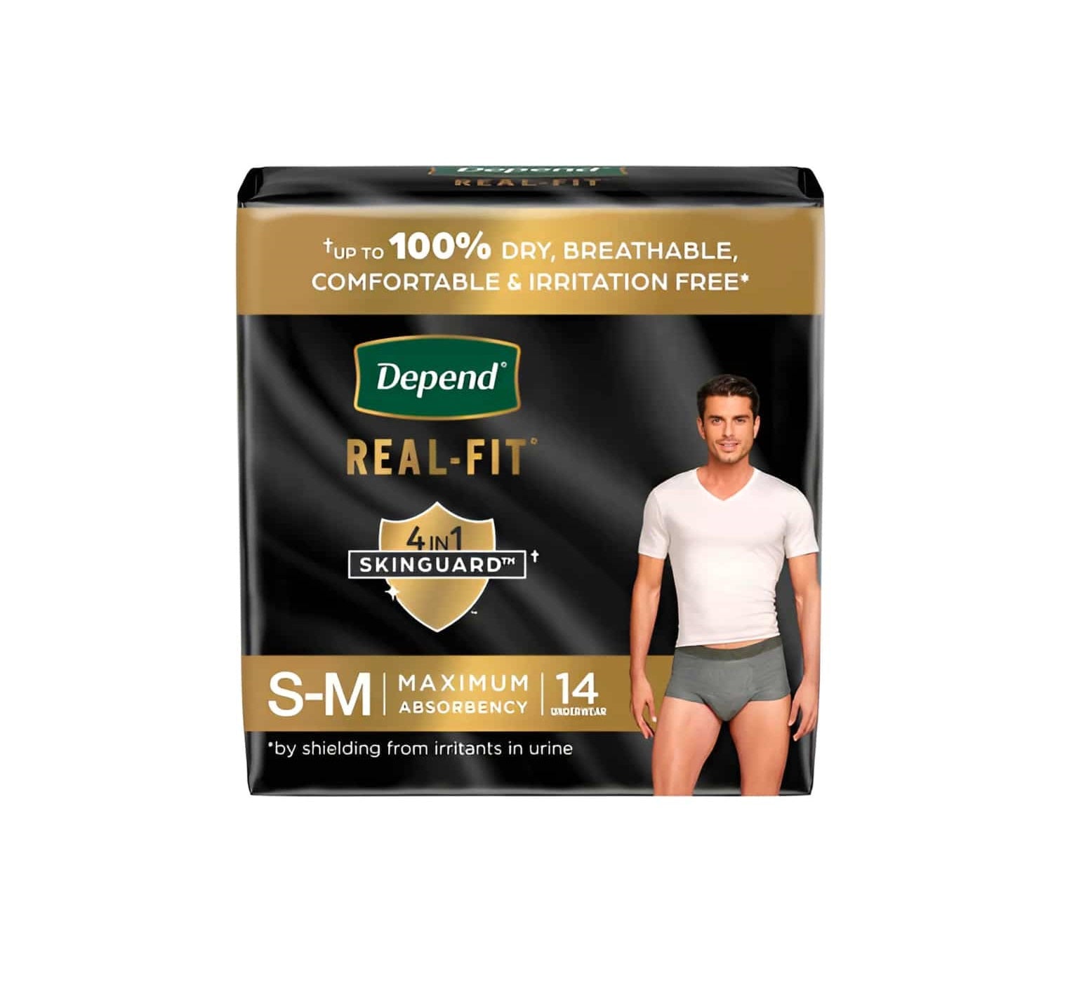 Depend Real Fit Incontinence Pants for Men - Maximum - Small/Medium - Grey/Black - 14's
