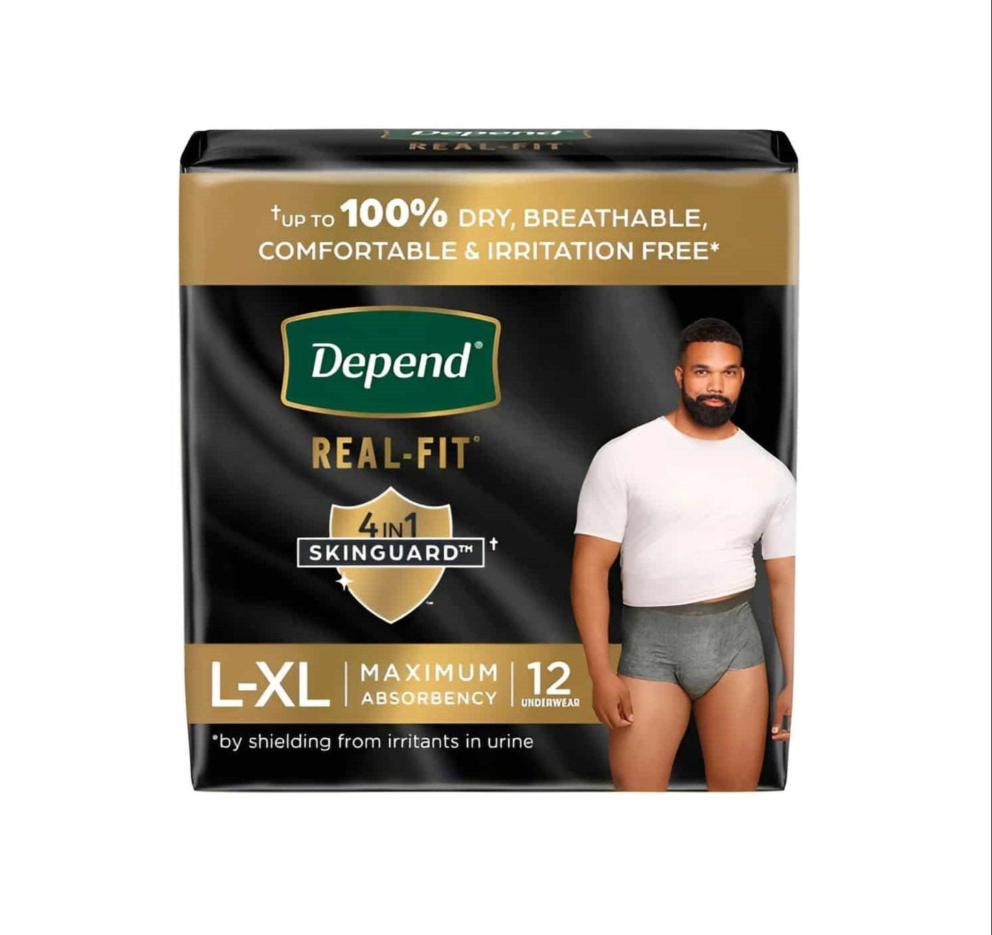 Depend Real Fit Incontinence Underwear for Men, Disposable, Maximum Absorbency, Large/Extra-Large, Black and Grey