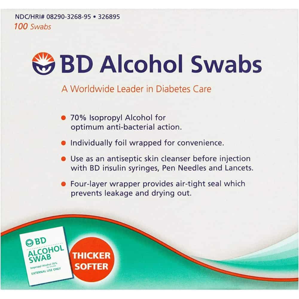Each box contains 100 individually wrapped swabs.