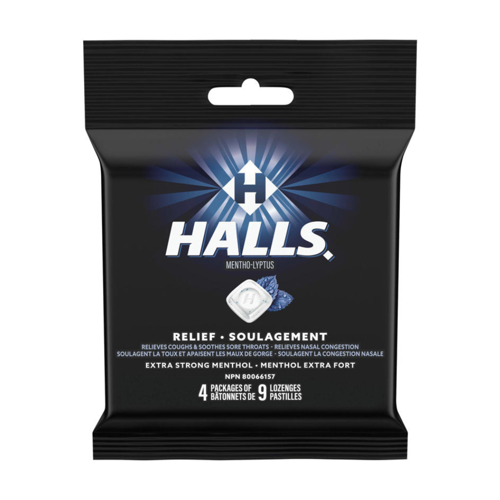Halls Relief Mentho-lyptus Extra Strong Menthol, 4 x 9 Cough Drops Multipack