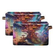 Magic Mushrooms Storage Basket Large Bin Laundry Boxes Toys Foldable Home Organizer Bag 14.2x10.2x8.3 Inches 2 PCs