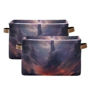 Foldable Dual Storage Baskets with Handles and Decor (2‑pack)