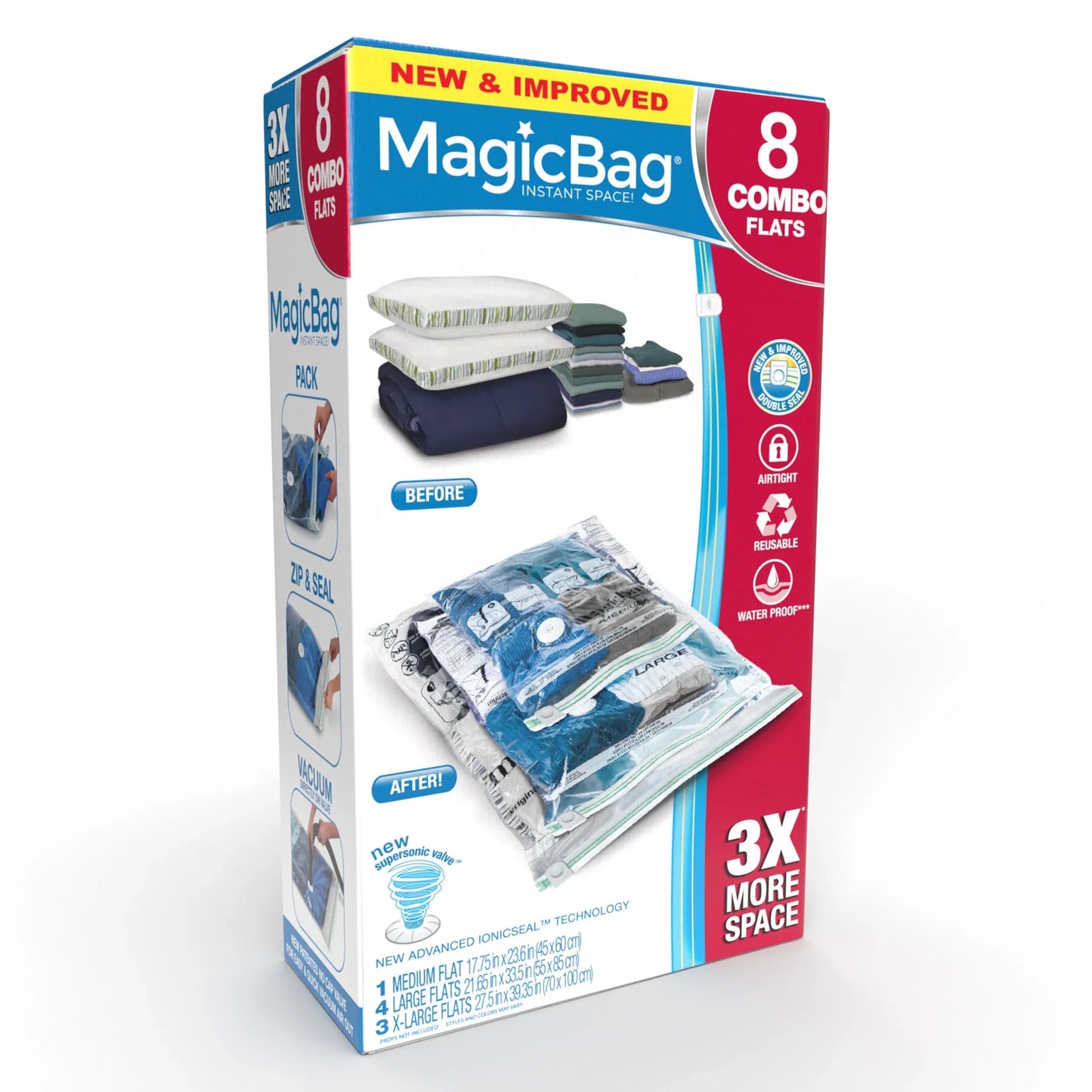 MagicBag Smart Design Instant Space Saver Storage - Combo Flat - Set of 8 Bags Total